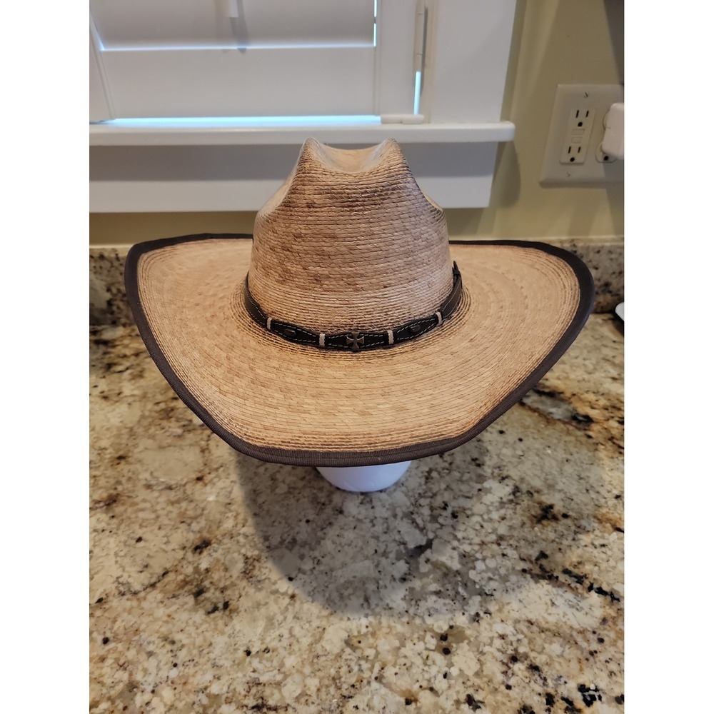 Cody James 15X Toasted Palm Straw Cowboy Hat Brown Leather Band Men's 7 5/8